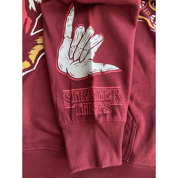 Stranger Things Hellfire Club Hoodie Maroon Mens Graphic 2-Sided Sweatshirt XL - Picture 5 of 6